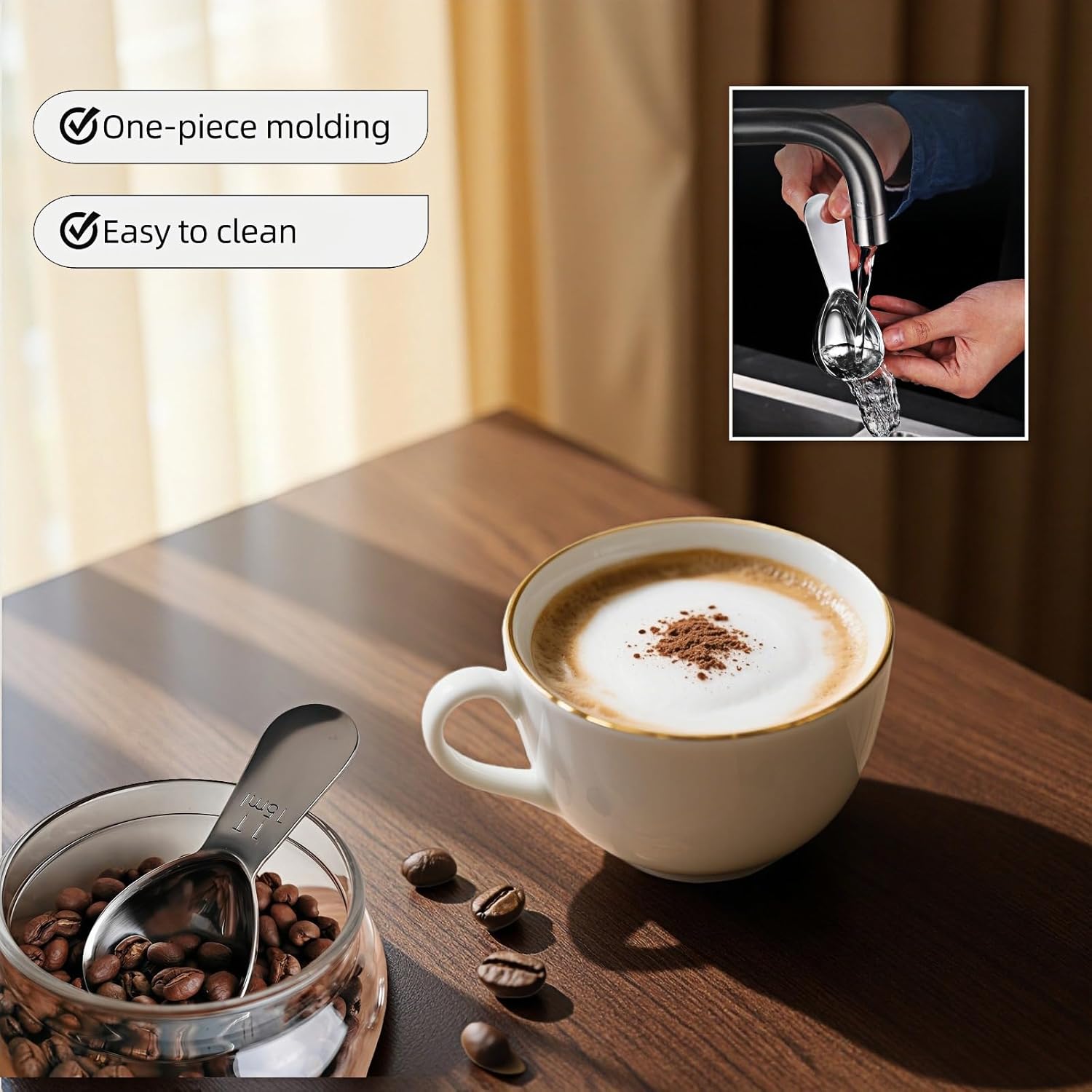 1 Tbsp(15ml) Coffee Scoop,Stainless Steel Measuring Spoons for Coffee,Protein Powder,Sugar,Easy Read Laser Engraved Mark,Short Handle Fits in Container,Rust-Resistant,Drop-Resistant (1T 15ml)