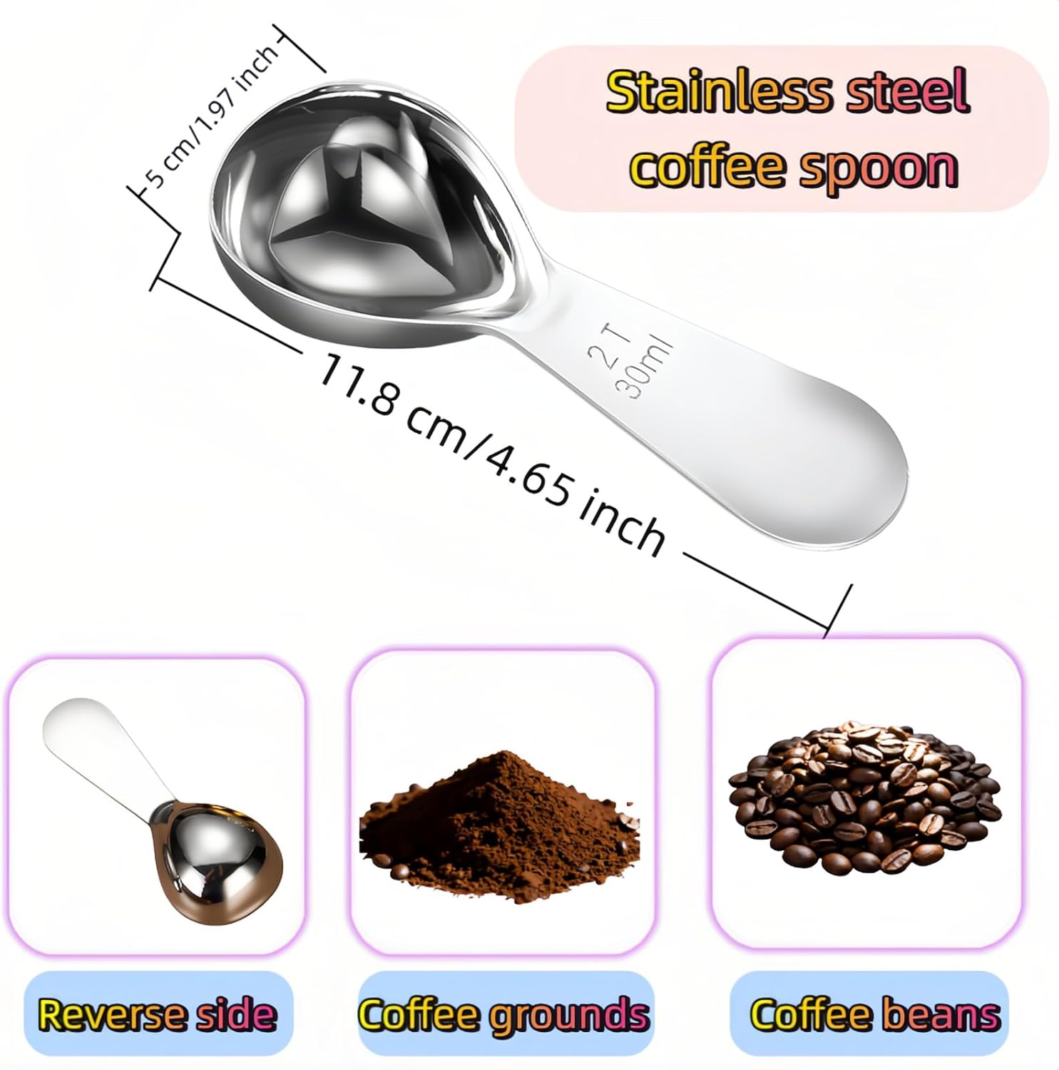 1 Tbsp(15ml) Coffee Scoop,Stainless Steel Measuring Spoons for Coffee,Protein Powder,Sugar,Easy Read Laser Engraved Mark,Short Handle Fits in Container,Rust-Resistant,Drop-Resistant (1T 15ml)