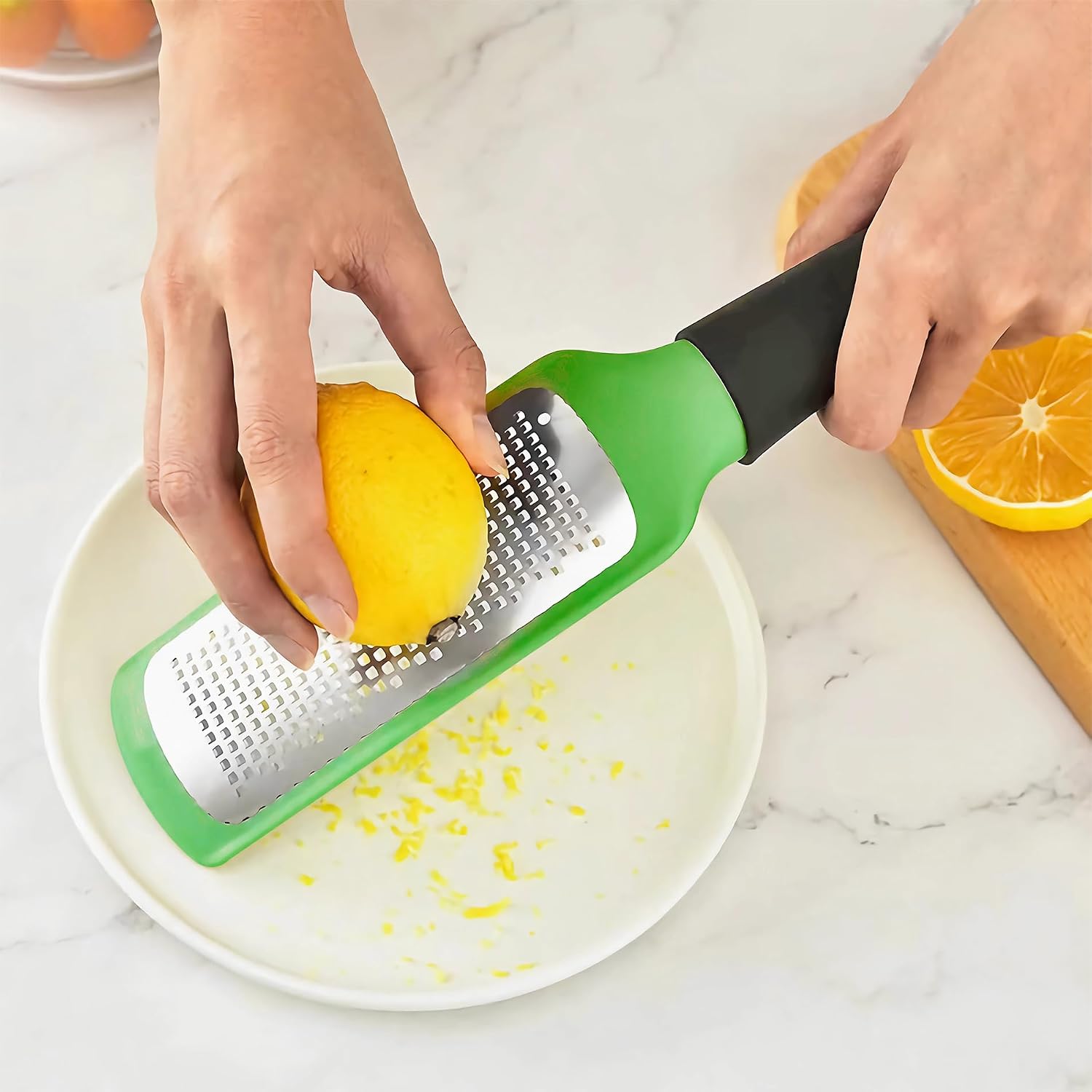 11-inch Handheld Cheese Grater - Coarse Stainless Steel Shredder for Parmesan/Cheddar, Non-Slip Silicone Handle with Storage Container (Dishwasher Safe) - Green