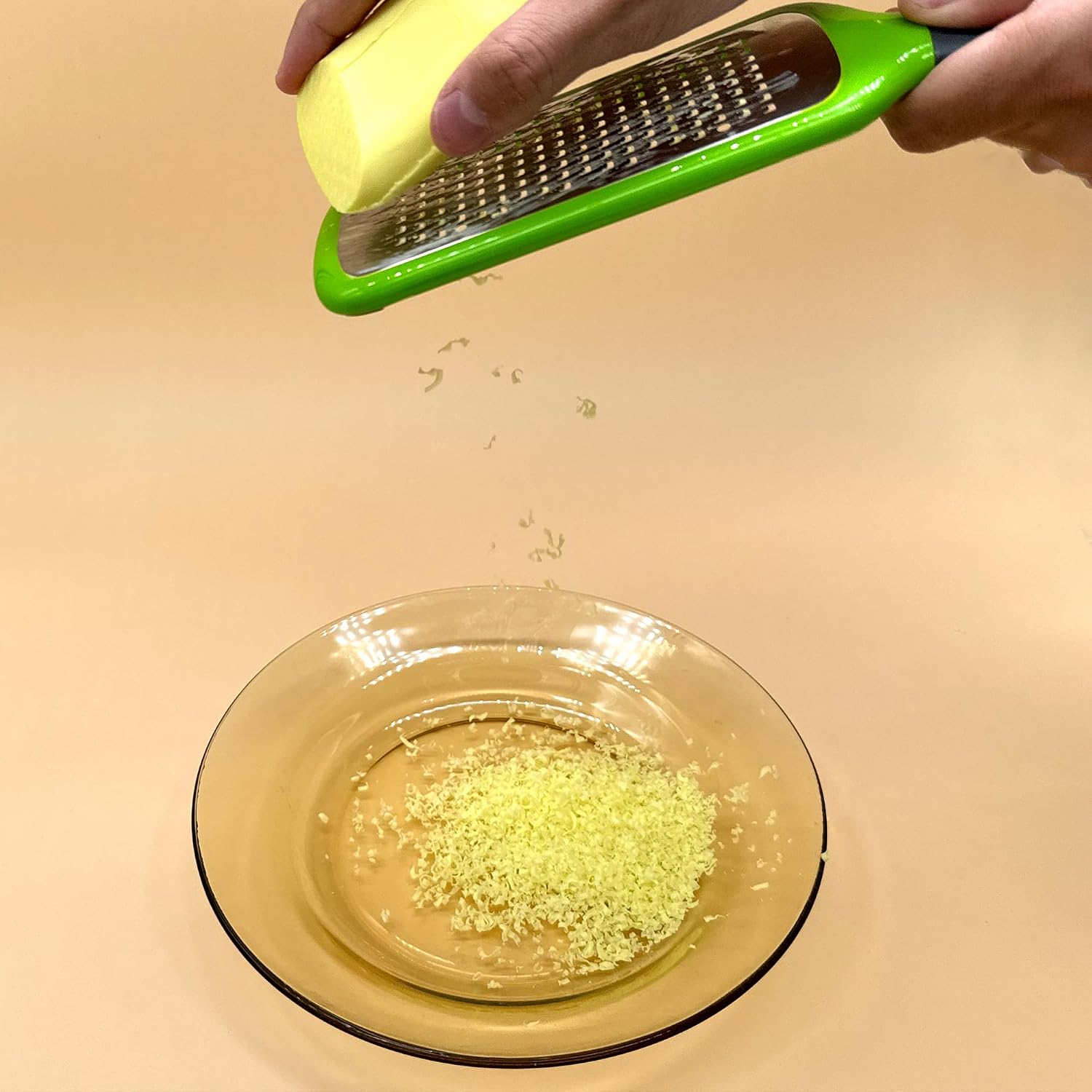 11-inch Handheld Cheese Grater - Coarse Stainless Steel Shredder for Parmesan/Cheddar, Non-Slip Silicone Handle with Storage Container (Dishwasher Safe) - Green